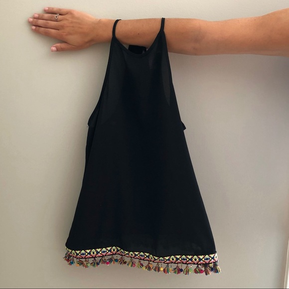 {alya} Halter tank top with beads and fringe, S - Picture 4 of 7